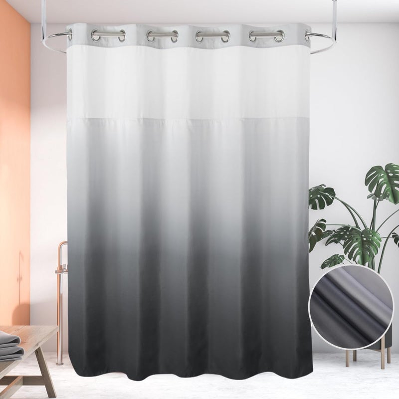 Ecoehoe 71" W x 79â€œ L Hook Free Fabric Shower Curtain with Polyester Snap-in Liner with Magnetsâ€“Hotel Quality Top See Through Gradient Grey - Image 1